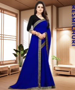 এক্সক্লুসিভ ইন্ডিয়ান ওয়েটলেস জর্জেট ব্লু কালার প্যানেল এমব্রয়ডারি করা পার্টি শাড়ি